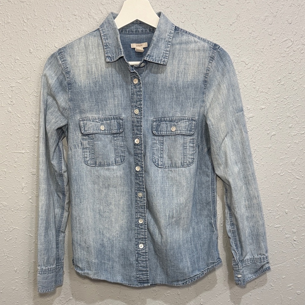 J. Crew Denim Button Down Shirt Light Wash Size 2